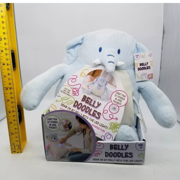 Belly Doodles Elephant Plush with LED Pen Light Blue Doodle Write On Belly Toy - Picture 1 of 6